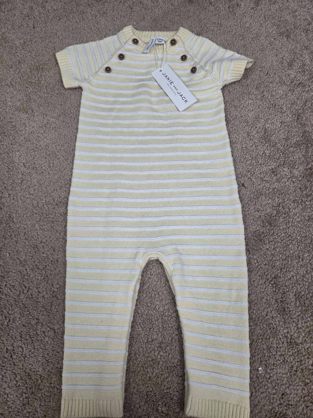 Janie and Jack Yellow and White Striped Knit Romper